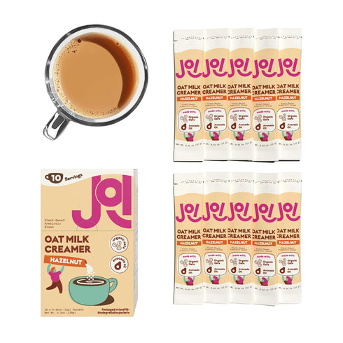 10ct JOI Oat Milk Coffee Creamer, Hazelnut. Biodegradable Single Serves. Non-Dairy, Functional Prebiotic Superfood