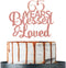 Rose Gold Glitter Cake Topper - 65 Years Blessed & Loved, 65th Birthday / Anniversary Party Decoration