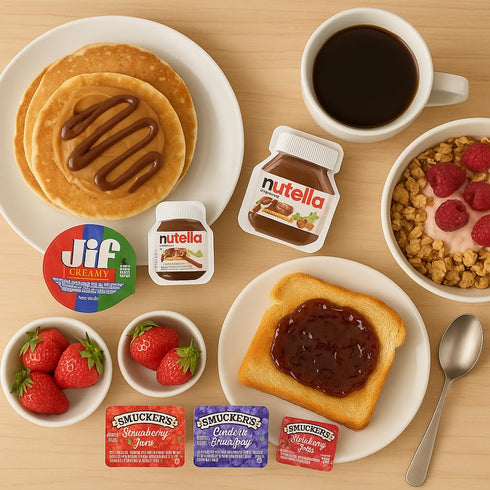Movelo Pack 40 Packs Breakfast Spreads Variety Single-Serve Portion Cups Peanut Butter, Hazelnut Cocoa Spread