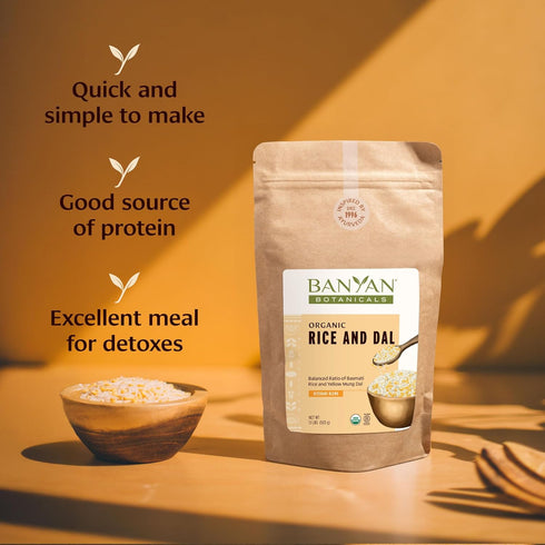 1.1 lbs. Banyan Botanicals Rice and Dal Pre-Blended Organic Yellow Mung Dal and Organic Basmati Rice for Kitchari Easy