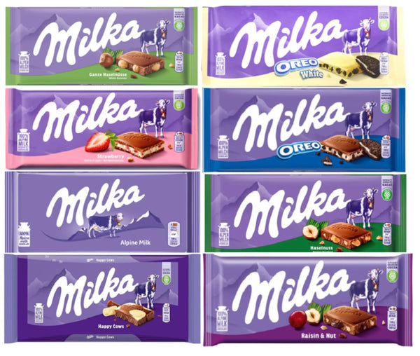 Milka European Chocolate Bars Variety Pack of 8 Full Size Bars, No