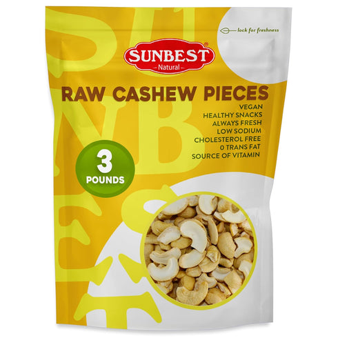 Sunbest Natural Raw Cashew Halves & Pieces, 3 lbs Unsalted & Unroasted