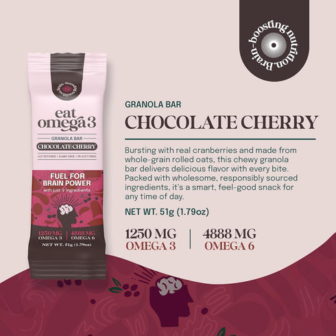 3 Omega-3 Omega-6, 1.79oz, 12 Count Eat Omega Chocolate Cherry Granola Bar Gluten-Free, Dairy-Free, Plant-Based Protein