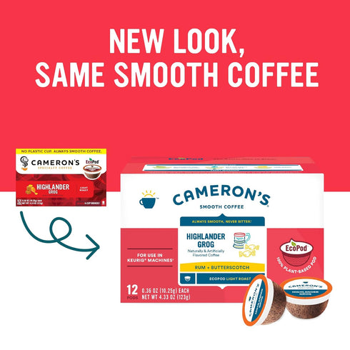 12 Count (Pack 1) Cameron's Coffee Single Serve Pods, Flavored, Highlander Grog