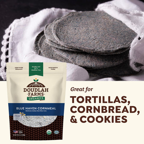 1.5 lb, Organic Blue Haven Cornmeal Unsalted, Heirloom Indian Dent Blue Corn, Non-GMO, Farmed From Regenerative Soil
