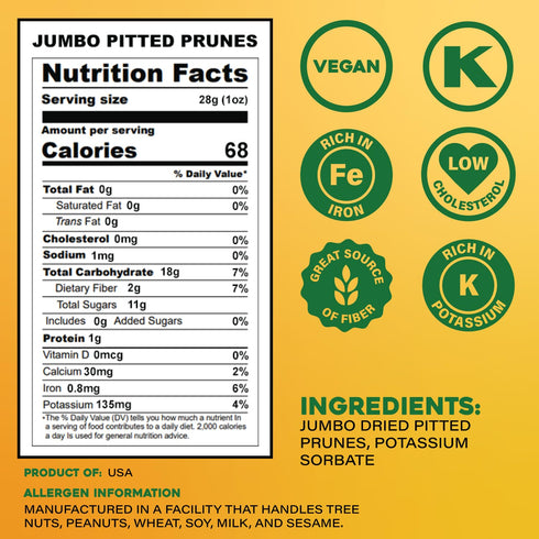 3 lbs (48oz) Sunbest Natural Dried Pitted Prunes, Unsweetened Jumbo Dried Plums Juicy, Healthy Snack Rich in Fiber