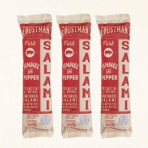 Foustman's Salami Pork Fennel and Pepper Artisanal, Nitrate-Free, Naturally Cured, Gluten-Free, Dairy-Free,