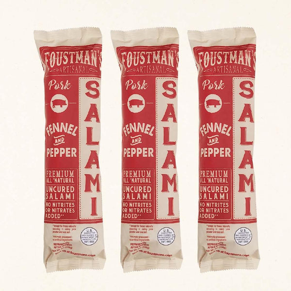 Foustman's Salami Pork Fennel and Pepper Artisanal, Nitrate-Free, Naturally Cured, Gluten-Free, Dairy-Free,