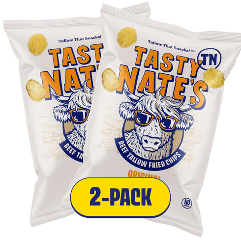 100% 7oz Pack 2 Tasty Nates Beef Tallow Potato Chips Original Sea Salt Kettle Chips Made with Beef Tallow Seed Oil Free