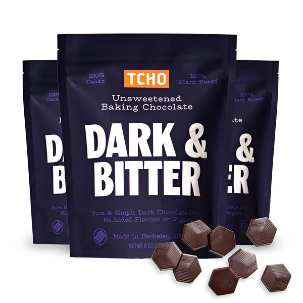TCHO Dark & Bitter 100% Unsweetened Dark Chocolate Baking Couverture (3 Bag)