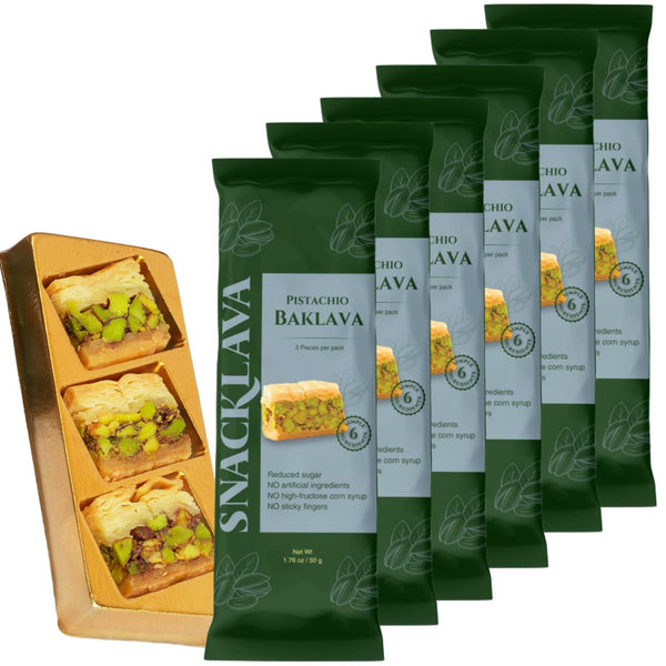 Snacklava Pistachio Baklava Bites - 6 Pack (3 Pieces per Pack) -