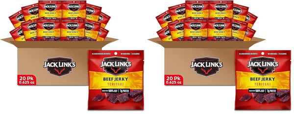 Jack Link's Beef Jerky,Teriyaki,Multipack Bags - Flavorful Meat Snacks for Lunches,Ready to