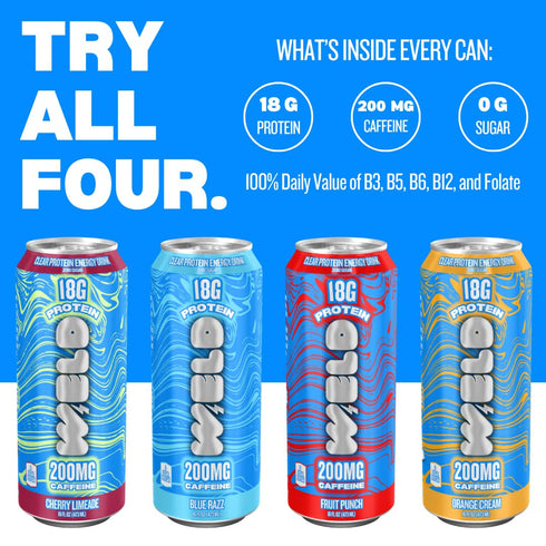 WELD Pack 18g 200mg 12 Protein Energy Drink Variety Protein, Caffeine, Zero Sugar Can Mixed Case