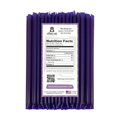 The Honey Jar Blackberry Flavored Honey Sticks - Pure Honey Straws for Tea, Coffee, or Healthy Treat - 50 Count