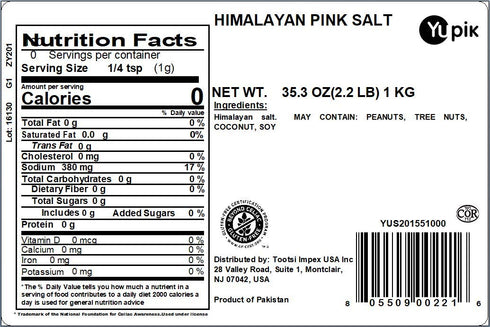 2.2 lb, Yupik Himalayan Pink Salt, Crystals, Kosher, Gluten-Free, Mineral-Rich, Natural Flavor, For Grinder and Salt