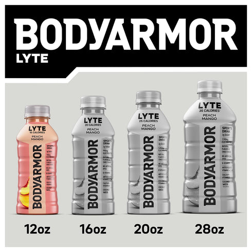 15 12 Oz (8 Pack), BODYARMOR LYTE, Peach Mango, Electrolyte Drink, Calories, Fl Bottles Coconut Water Sports Drink
