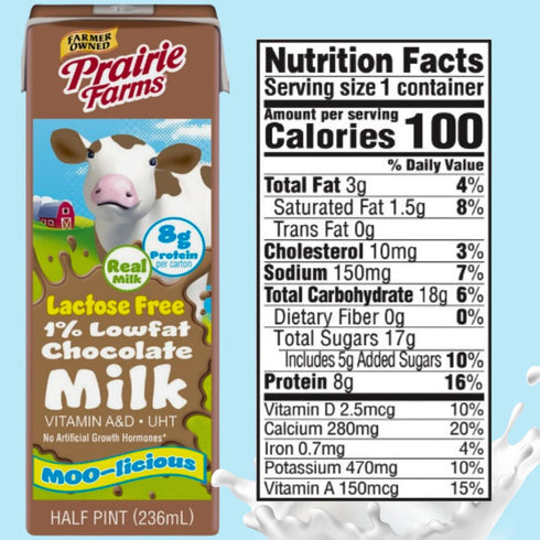 Prairie Farms Dairy 1% 8oz. (27 Pack) (8 Oz, Prairie Farms - Chocolate Lactose Free Milk, Shelf Stable Low Fat Milk