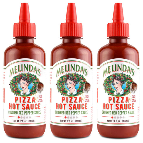 Melinda’s Pizza Hot Sauce - Gourmet Spicy Crushed Red Pepper Sauce with Cayenne Peppers, Garlic, Tomatoes - 12oz, 3 Pack