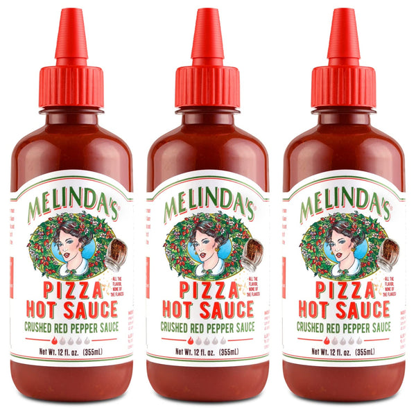 Melinda’s Pizza Hot Sauce - Gourmet Spicy Crushed Red Pepper Sauce with Cayenne Peppers, Garlic, Tomatoes - 12oz, 3 Pack
