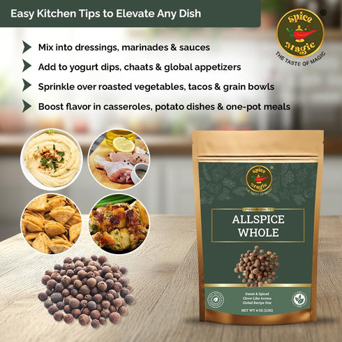 4 oz (113g) 100% packed, Spice Magic Allspice Whole, - Premium Whole Jamaican Pimento Berries for Savory and Sweet