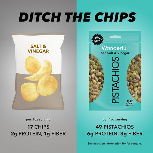 11 Wonderful Pistachios No Shells, Sea Salt & Vinegar Flavored Nuts, Ounce Resealable Bag, Protein Snacks, Gluten Free