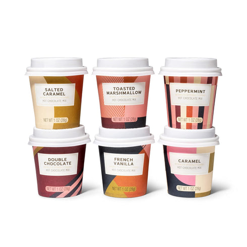 Set Packaging, Set 6 Bombombs Hot Chocolate Mix Gift in Mini Cup Flavors Include Double Chocolate, French Vanilla