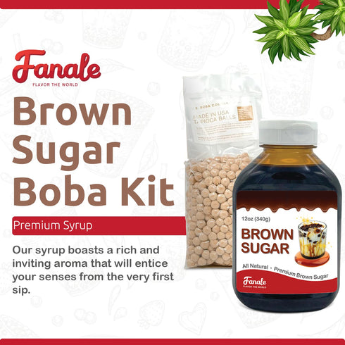 1 12 oz Fanale Brown Sugar Boba Tea Kit with Boba Pearls, US Boba Co Tapioca Pearl Made in USA Pound, Brown sugar boba