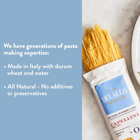 100% 1 (4 Pack) DeLallo Capellini Pasta, Angel Hair, Made in Italy, Bronze Cut, Made with Only Durum Wheat Semolina