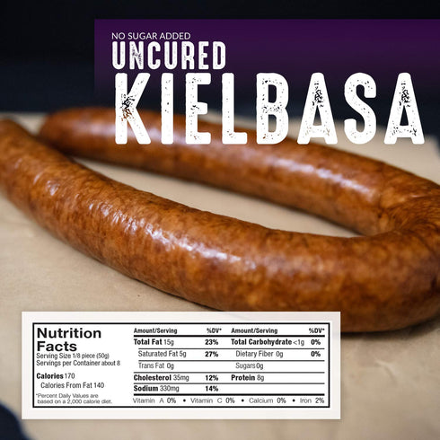 Kielbasa Whole30 (4 Pack, 14oz Pedersons Farms, Uncured Rope Sausage, Pork, Use/Freeze) ea - No Sugar Added, Keto