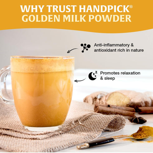 (7oz, 80 HANDPICK Golden Milk Powder with Turmeric - servings) Instant Latte Mix | Blend of Ginger, Black Pepper