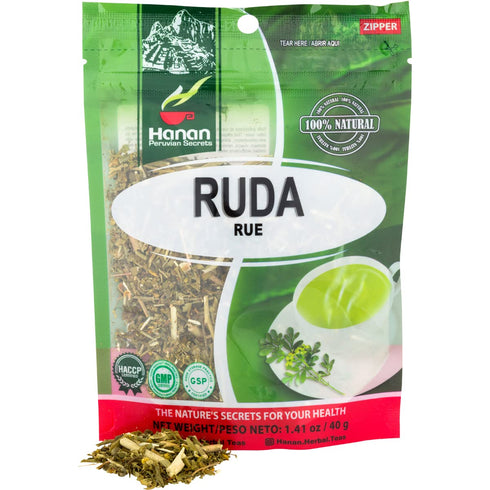 Hanan Peruvian Secrets 100% Natural RUE (Ruda) Leaf Stems Herbal Tea, 1.41oz (40g) for Digestion & Calmness