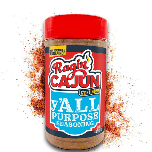 Ragin' Cajun y'ALL PURPOSE Seasoning, 8 oz Shaker, Low Sodium, No MSG, Mild Louisiana Cajun Spice
