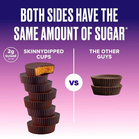 2g 3.2oz, 4 Pack (24 SkinnyDipped Caramel Peanut Paradise Cups and Dark Chocolate Peanut Butter Cups, Sugar per Cup