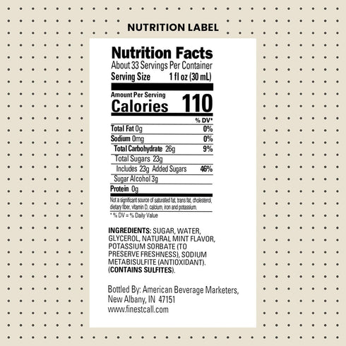 1 (33.8 Oz), Pack 3 Finest Call Premium Mint Flavored Syrup Drink Mix, Liter Bottle Fl