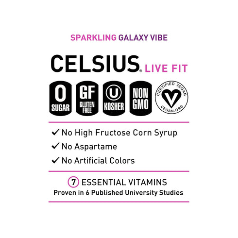 12 Oz (Pack 12) CELSIUS GALAXY VIBE Sparkling Strawberry Watermelon, Sugar Free Energy Drink, Fl
