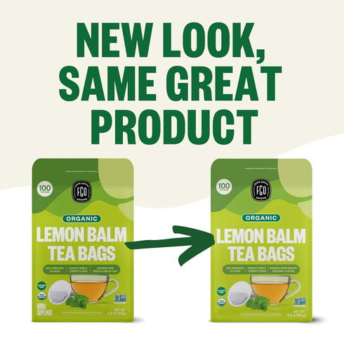 100 Count, Packaging (Pack 1) FGO Organic Lemon Balm Tea, Eco-Conscious Herbal Tea Bags, Resealable Bag, Caffeine Free