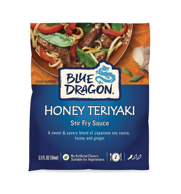 Blue Dragon Stir Fry Sauce, Honey Teriyaki 3.5 oz (Pack of 12), Authentic Sweet & Savory Sauce