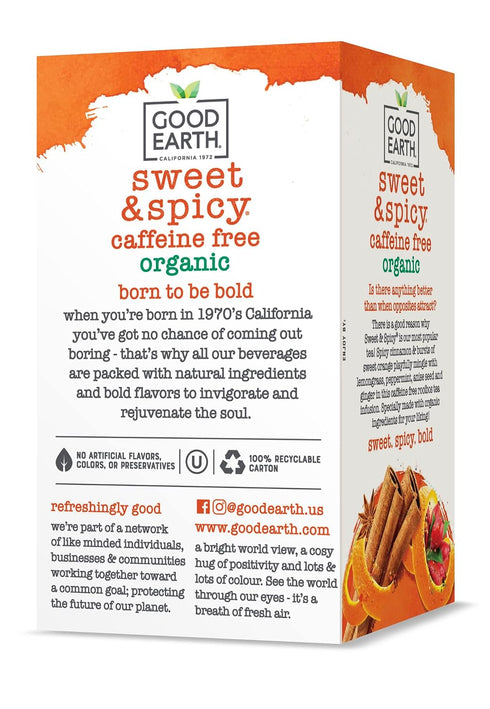 18 (Pack 6) Good Earth Tea Sweet & Spicy Organic Caffeine Free Herbal Black Tea, Teabags