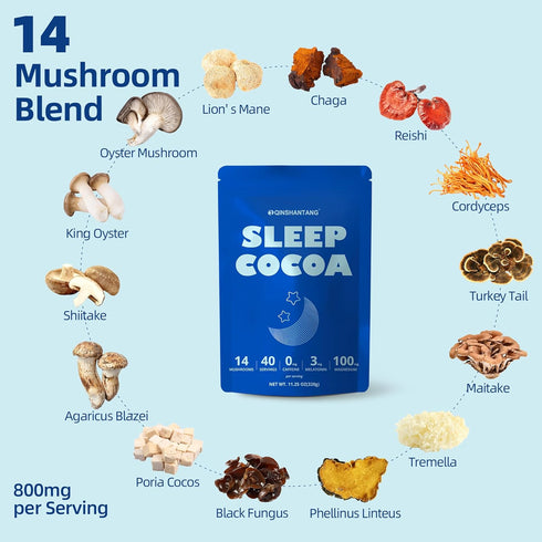 40 14 Mushroom Hot Cocoa for Sleep, Servings, Mushroom Hot Chocolate Powder, Mushroom Blend with Magnesium Glycinate