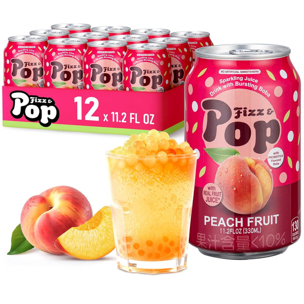 NLIFE Sparkling Popping Boba Drinks - Peach Canned Boba Drink with Yogurt