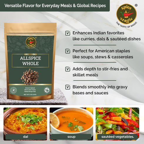 4 oz (113g) 100% packed, Spice Magic Allspice Whole, - Premium Whole Jamaican Pimento Berries for Savory and Sweet