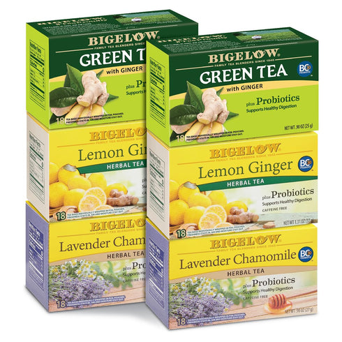 Bigelow Tea Probiotic 3 Flavor Tea Variety Pack, Caffeinated and Caffeine Free