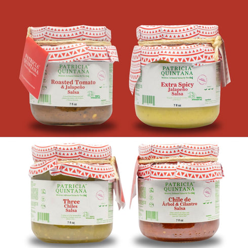 Pack (4 Patricia Quintana Authentic Mexican Salsa Sampler - Enjoy Roasted Tomato & Jalapeo, Extra Spicy Jalapeo, Chile