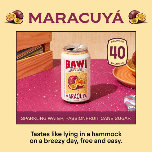 12 (Pack 12) Bawi Agua Fresca Passion Fruit Flavored Sparkling Drink, Fluid Ounces