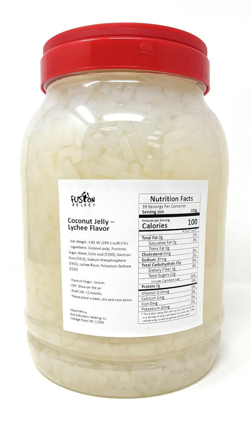 135.8oz, Fusion Select Lychee Jelly Coconut Jelly with Fruit Flavored for Bubble Tea, Yogurt, Ice Cream, Beverage