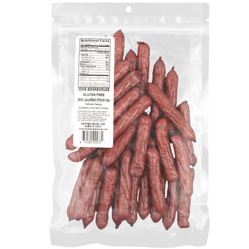 12 oz IOWA SMOKEHOUSE Snack Sticks, Spicy Jalapeno - Smokey Snack Stick - Gluten Free - Resealable Bag & Ready to Eat
