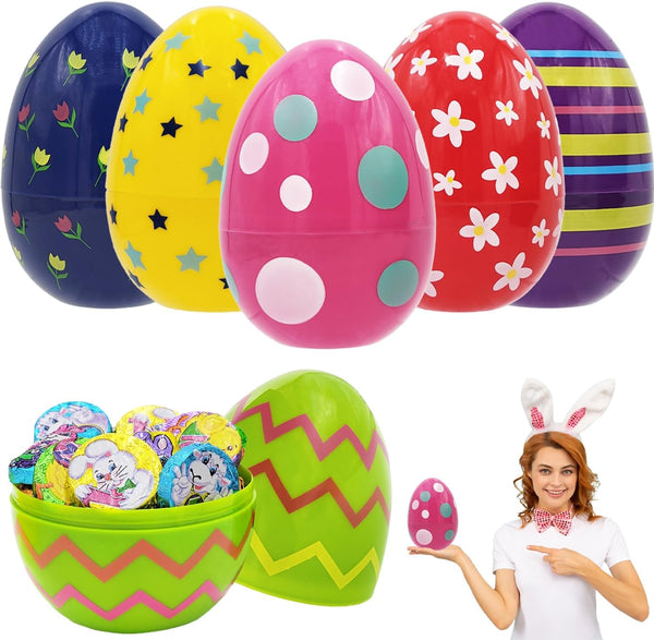 Chochkees Jumbo Painted Fillable Easter Eggs, Perfect for Easter Egg Hunt, Surprise Egg,