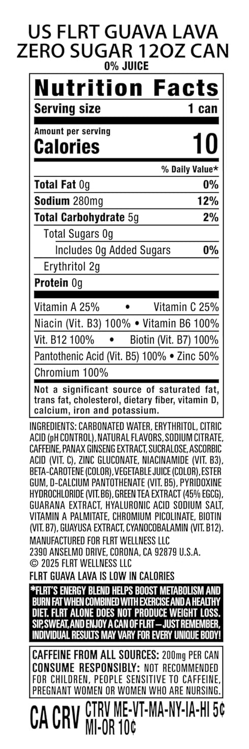 12 Oz (Pack 12) FLRT Energy, Guava Lava, Clean Energy, Energy Drink, Fl