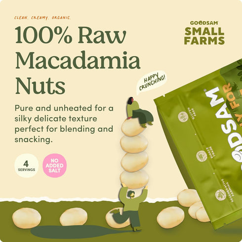 4oz 23g 1g GoodSAM Small Farms Organic Raw Macadamia Nuts Snack Size | Creamy & Buttery | One Ingredient, Zero