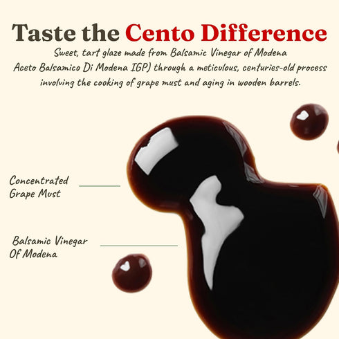 13.8 Oz, Cento Italian Balsamic Glaze, Grape Balsamic Vinegar of Modena, Made in Italy - Cooking Drizzle for Caprese